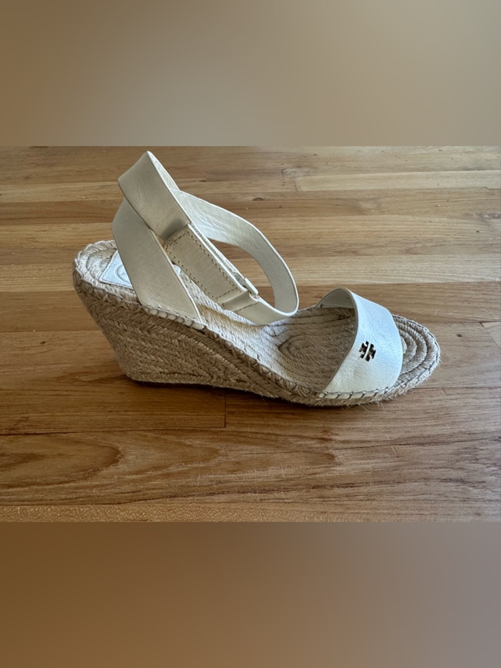 Tory Burch White Leather Espadrille Wedge Sandal